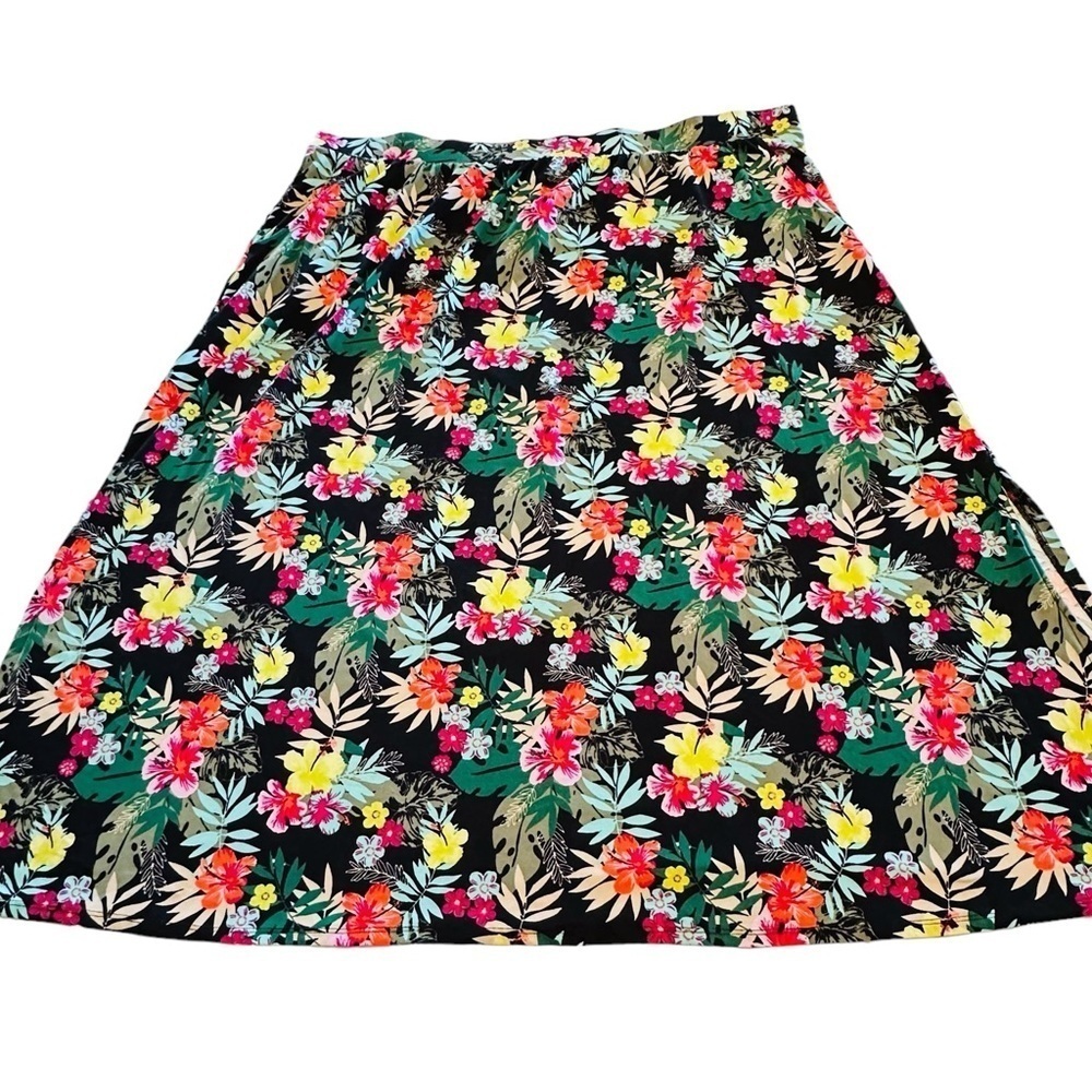 Terra & Sky Floral Maxi Midi Skirt Woman Size 4x / 28W-30W Pockets Elastic Slits